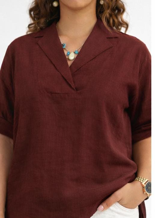 Maroon Ease Linen Top